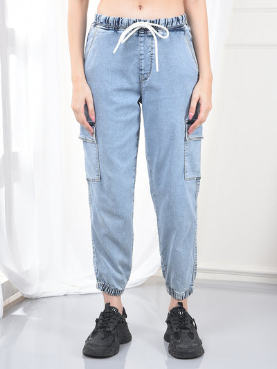 Ice Blue Relaxed Fit Cargo Jeans