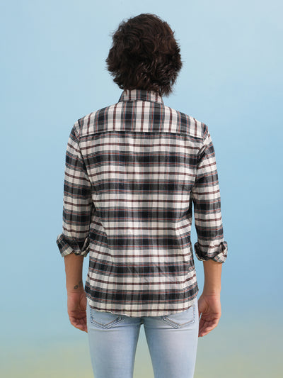 Brown Checked 100% Cotton Button-Down Collar Shirt