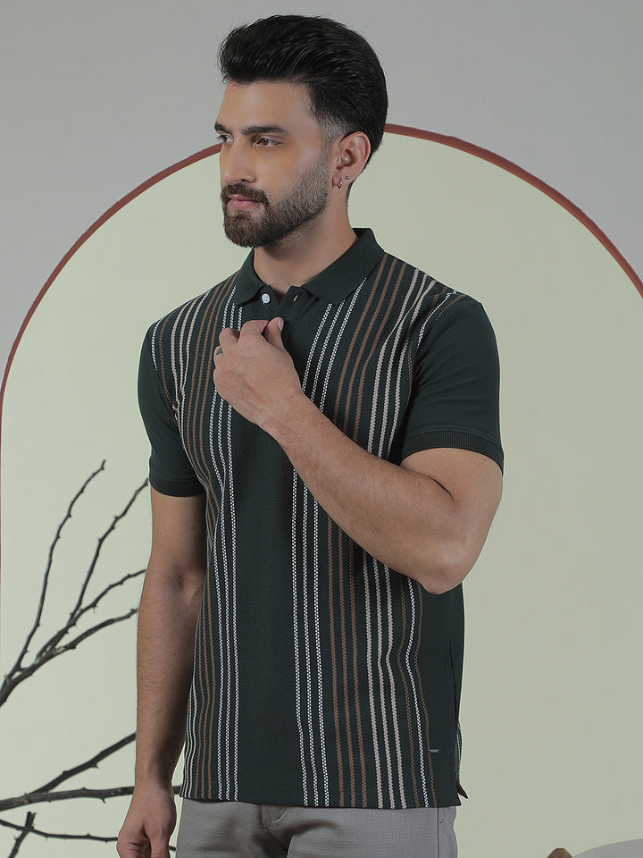 Green Floral Print Polo Neck T-Shirt