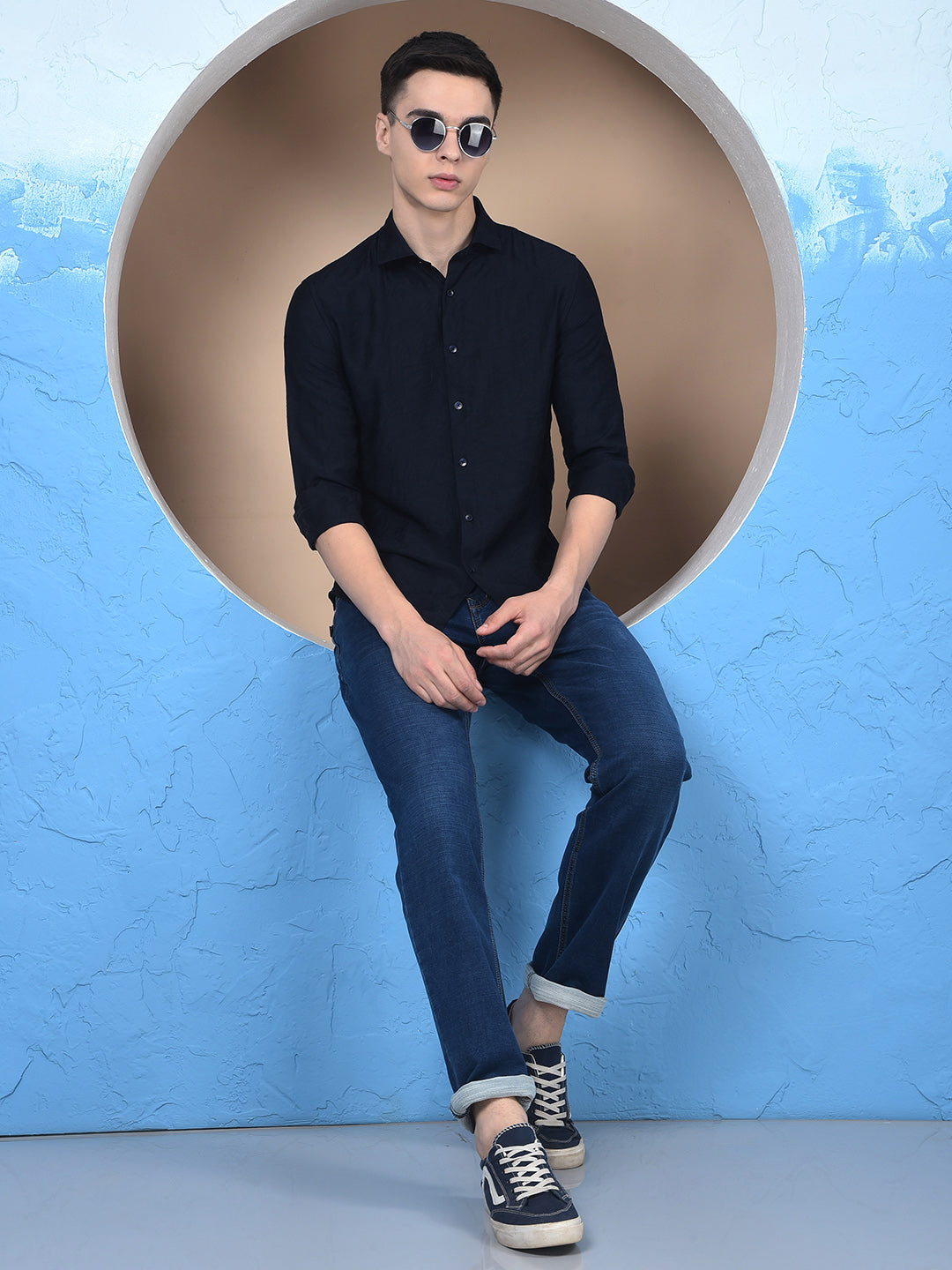 Navy Blue Jacquard Shirt