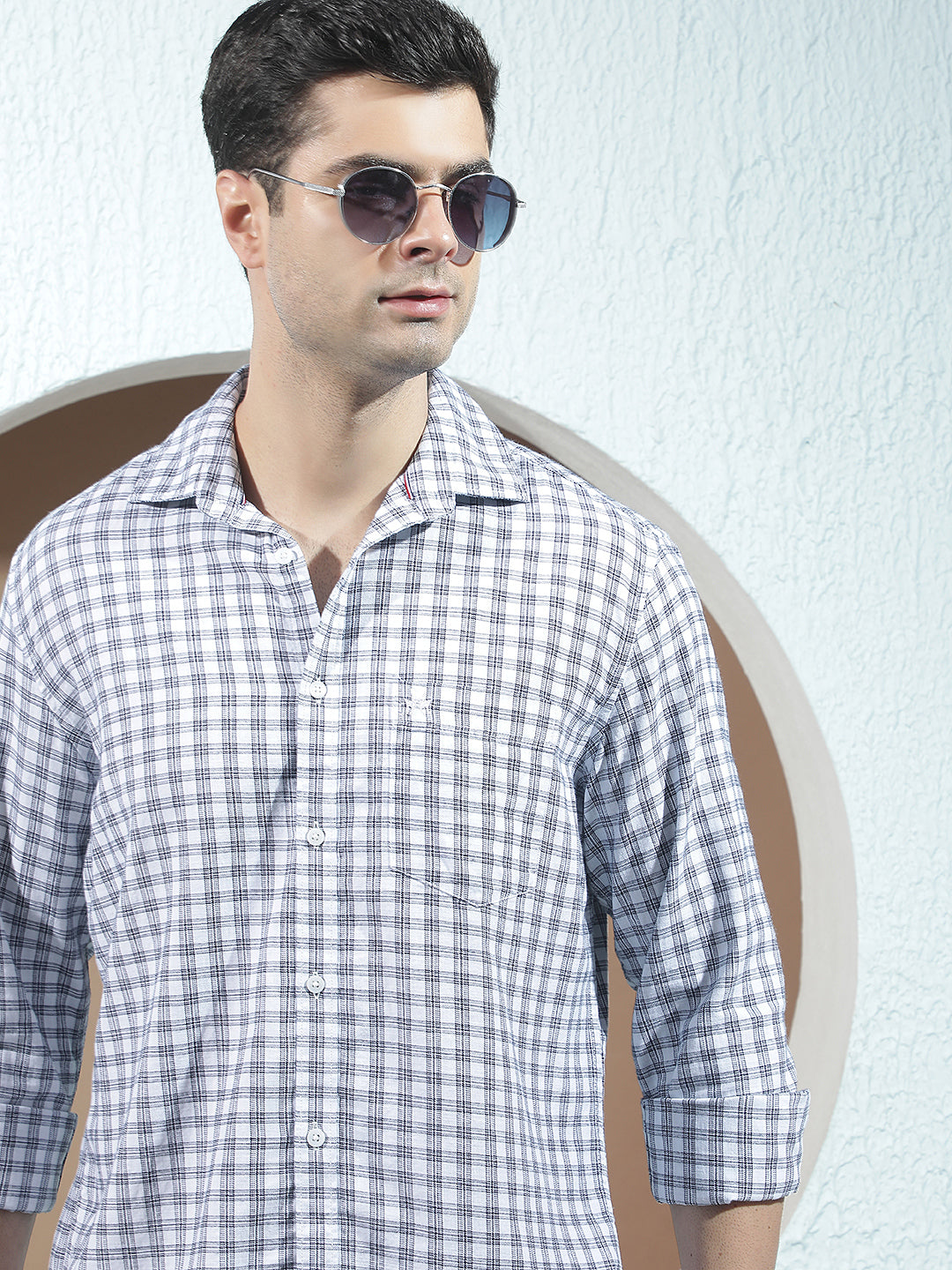 White 100% Cotton Checked Shirt