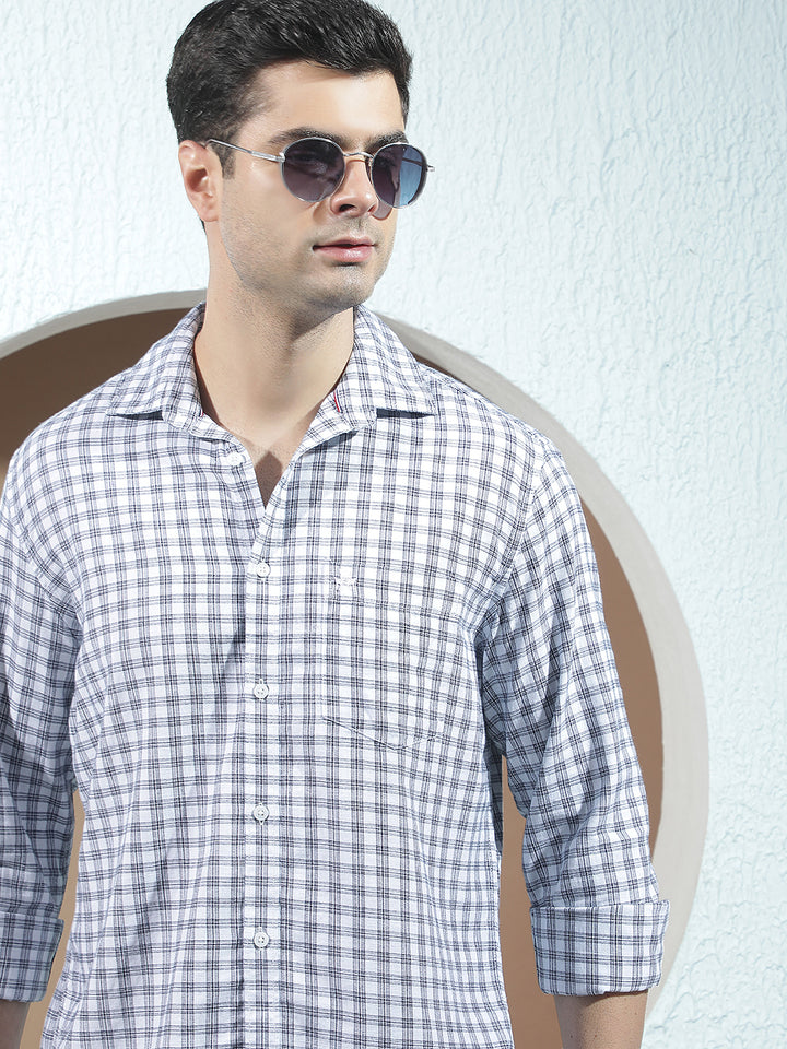 White 100% Cotton Checked Shirt