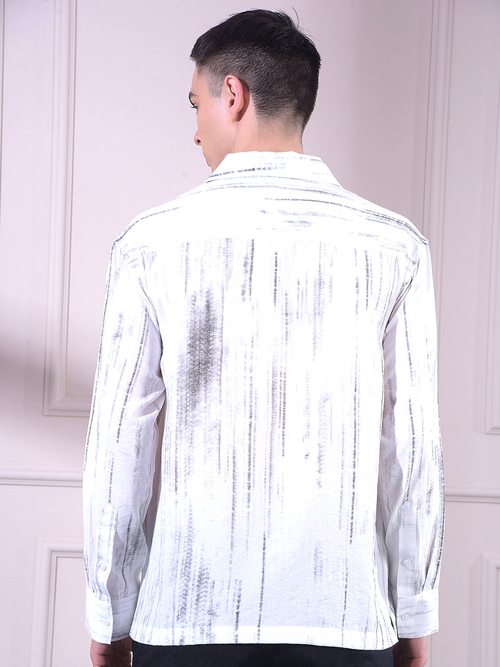 Grey Linen Printed Resort Collar Shirt