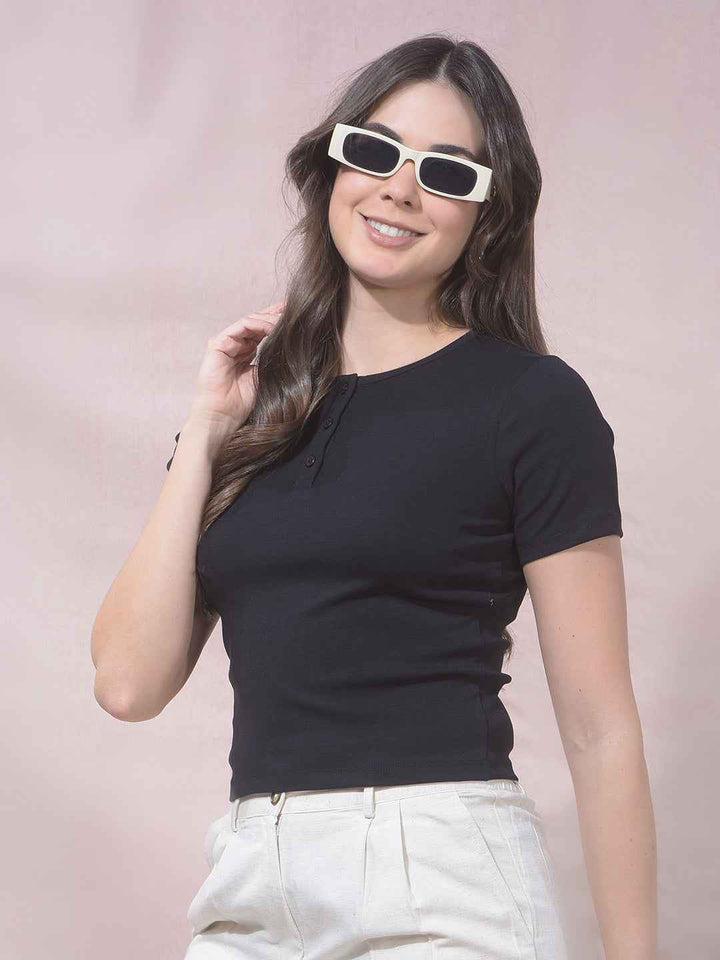 Black Modal Cropped T-Shirt