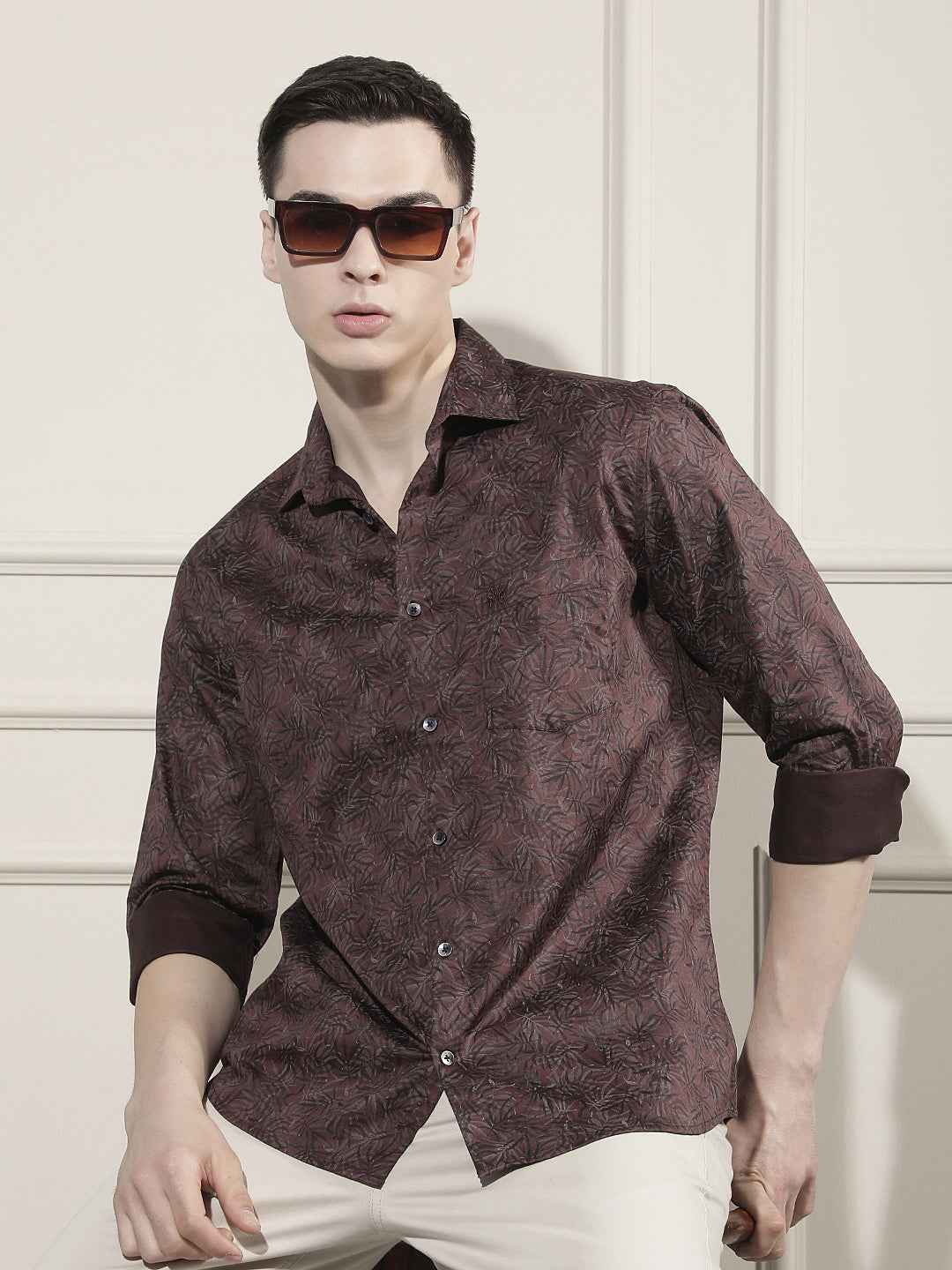 Wine Floral Print Shirt
