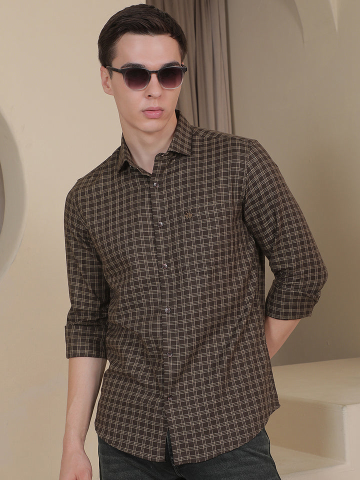 100% Cotton Brown Checked Shirt
