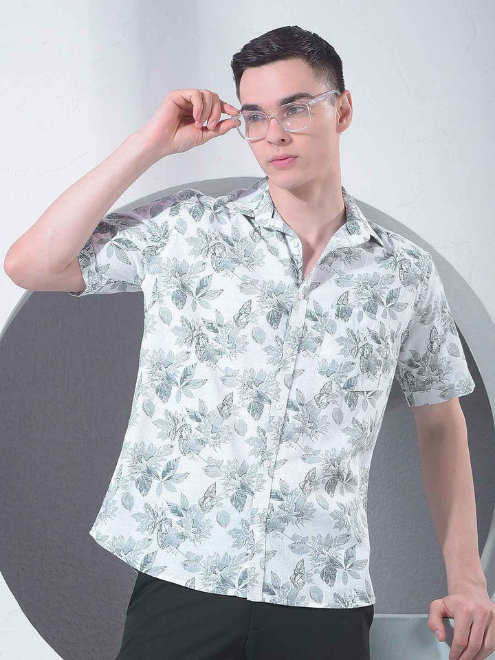 Green Floral Print 100% Cotton Shirt