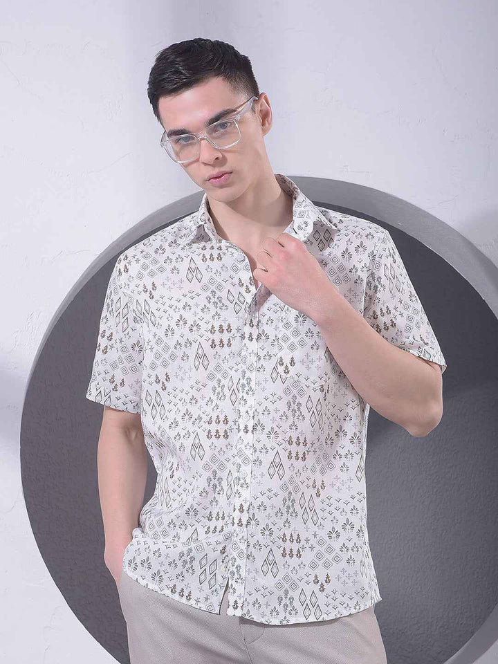 White Printed Linen Shirt