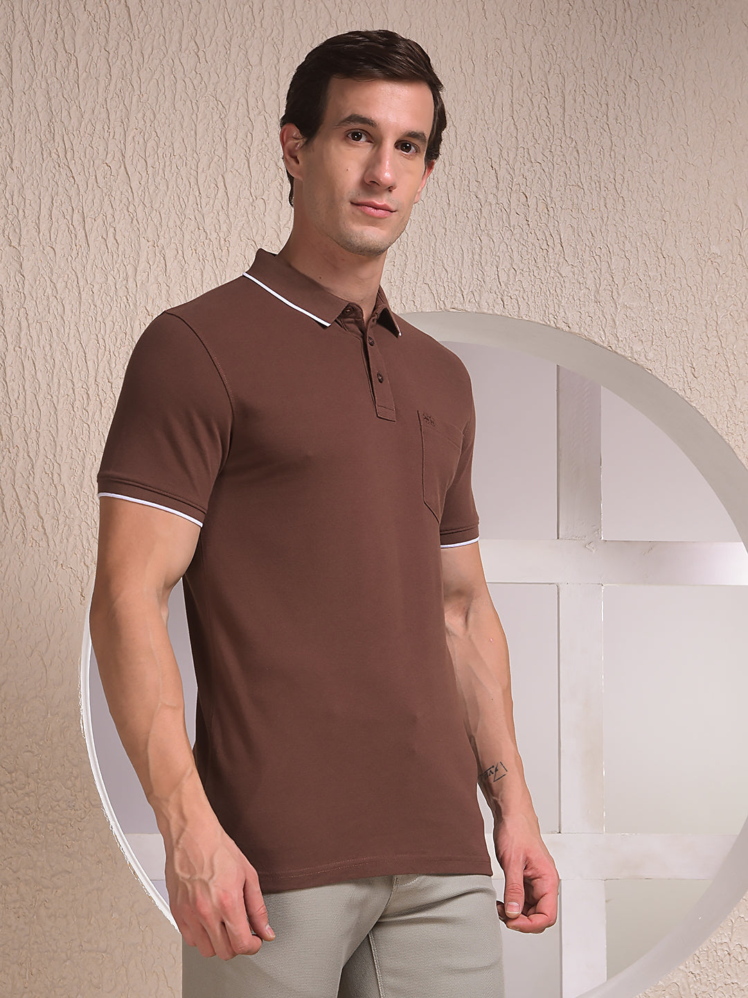 Brown Polo Neck T-Shirt