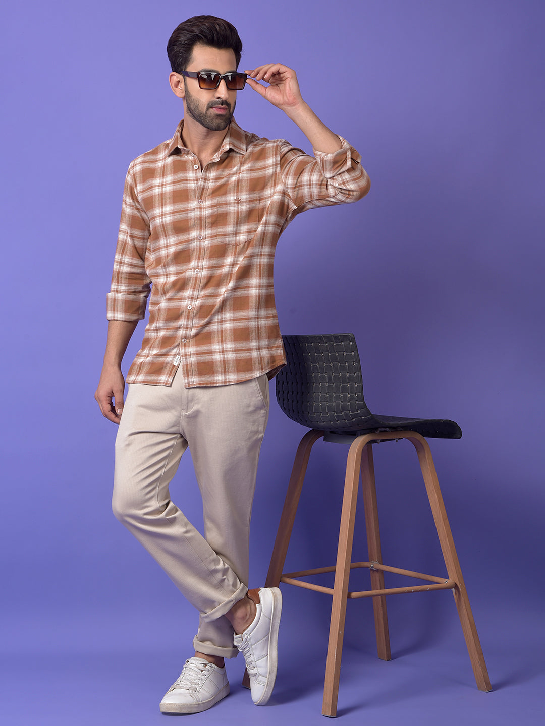 Brown Checked 100% Cotton Shirt