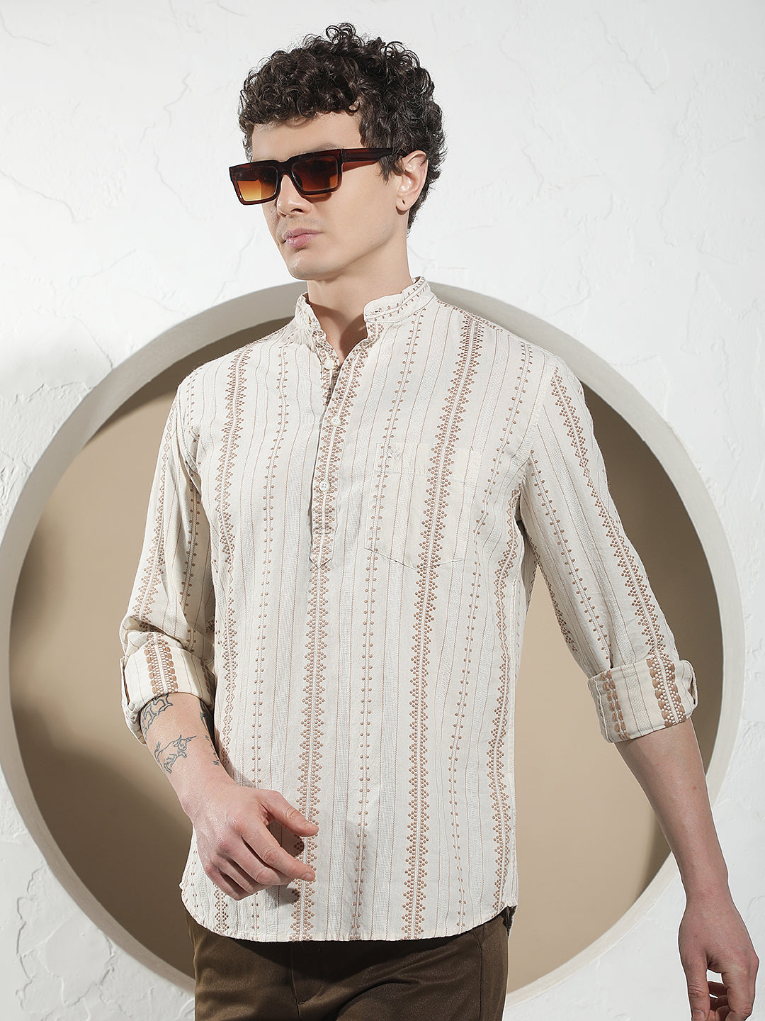 Brown Vertical Striped Kurta