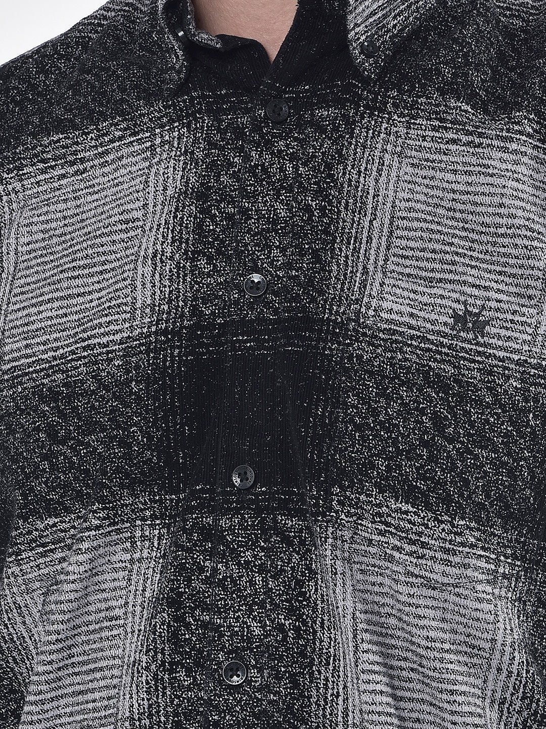 Black Checked 100% Cotton Corduroy Shirt