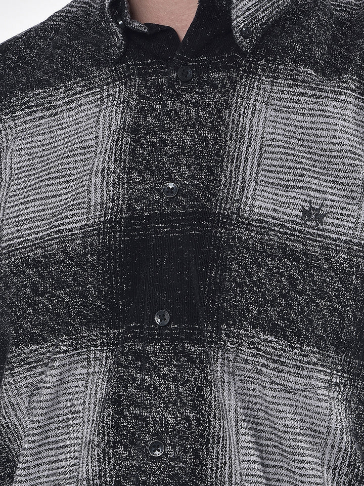 Black Checked 100% Cotton Corduroy Shirt