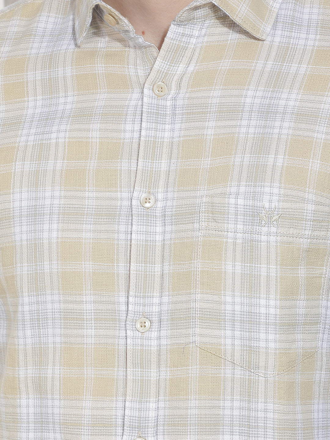 Beige Tartan Checked 100% Cotton Shirt