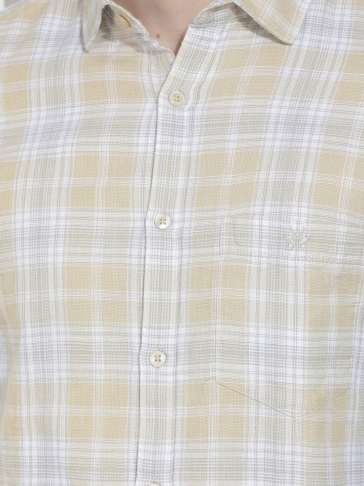 Beige Tartan Checked 100% Cotton Shirt