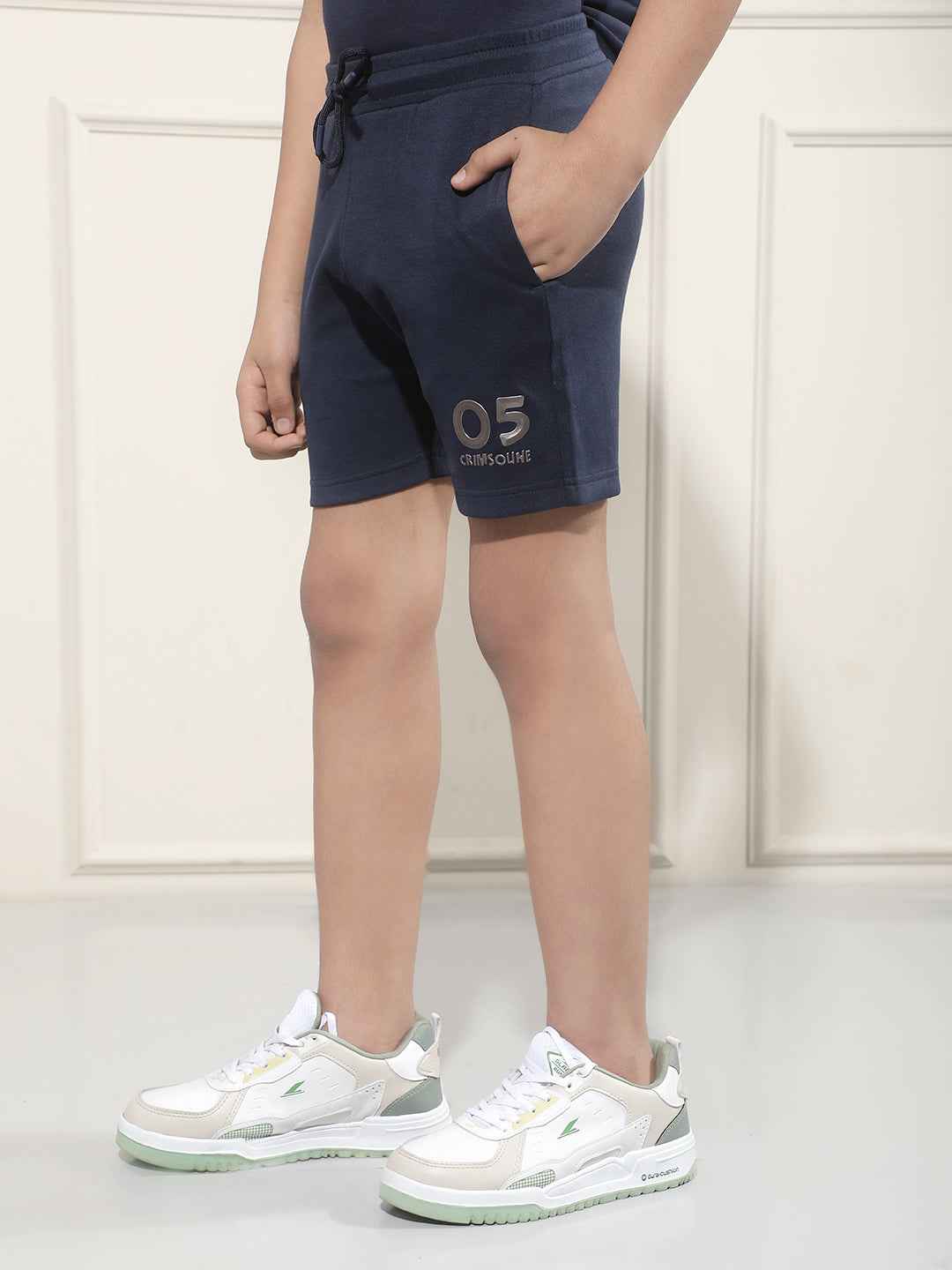 Navy Blue Typographic Print Shorts