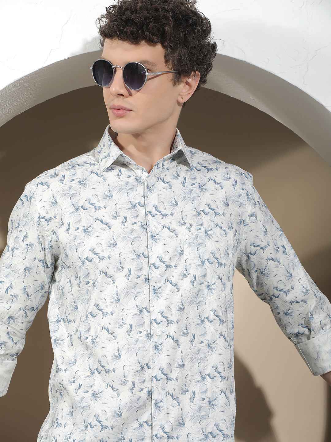 Blue Floral Print 100% Cotton Shirt