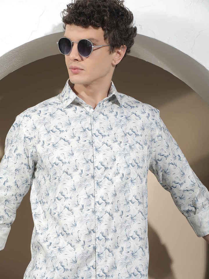 Blue Floral Print 100% Cotton Shirt
