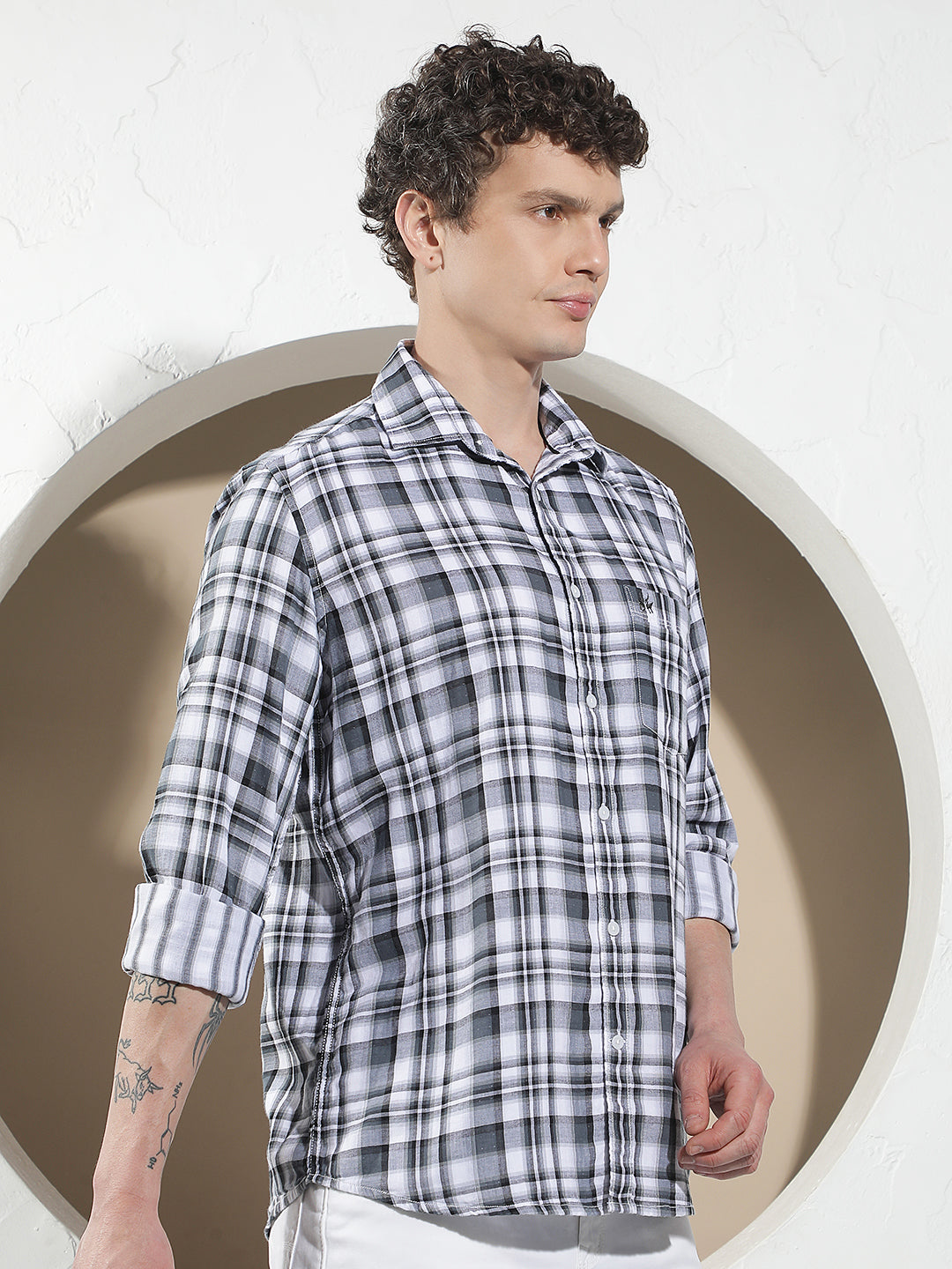 Grey Checked 100% Cotton Shirt