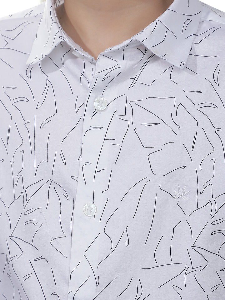 White Abstract Print 100% Cotton Shirt