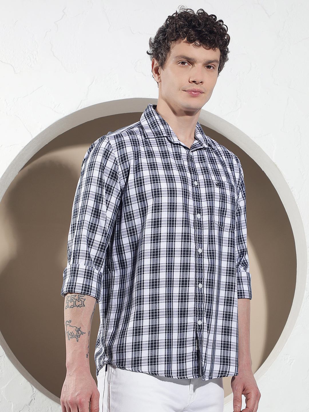 Navy Blue Checked Shirt