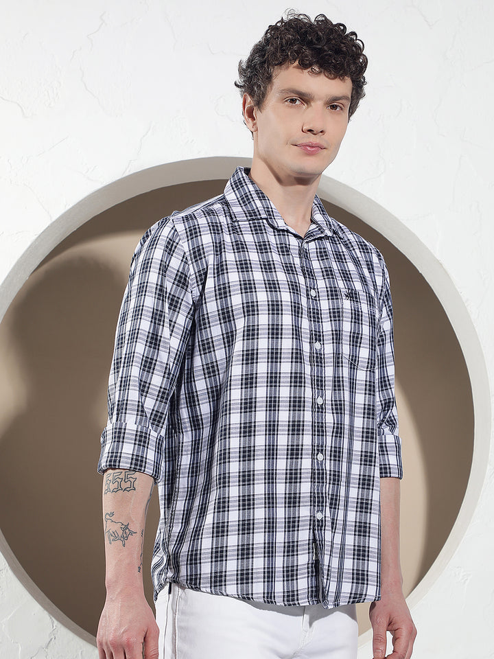 Navy Blue Checked Shirt