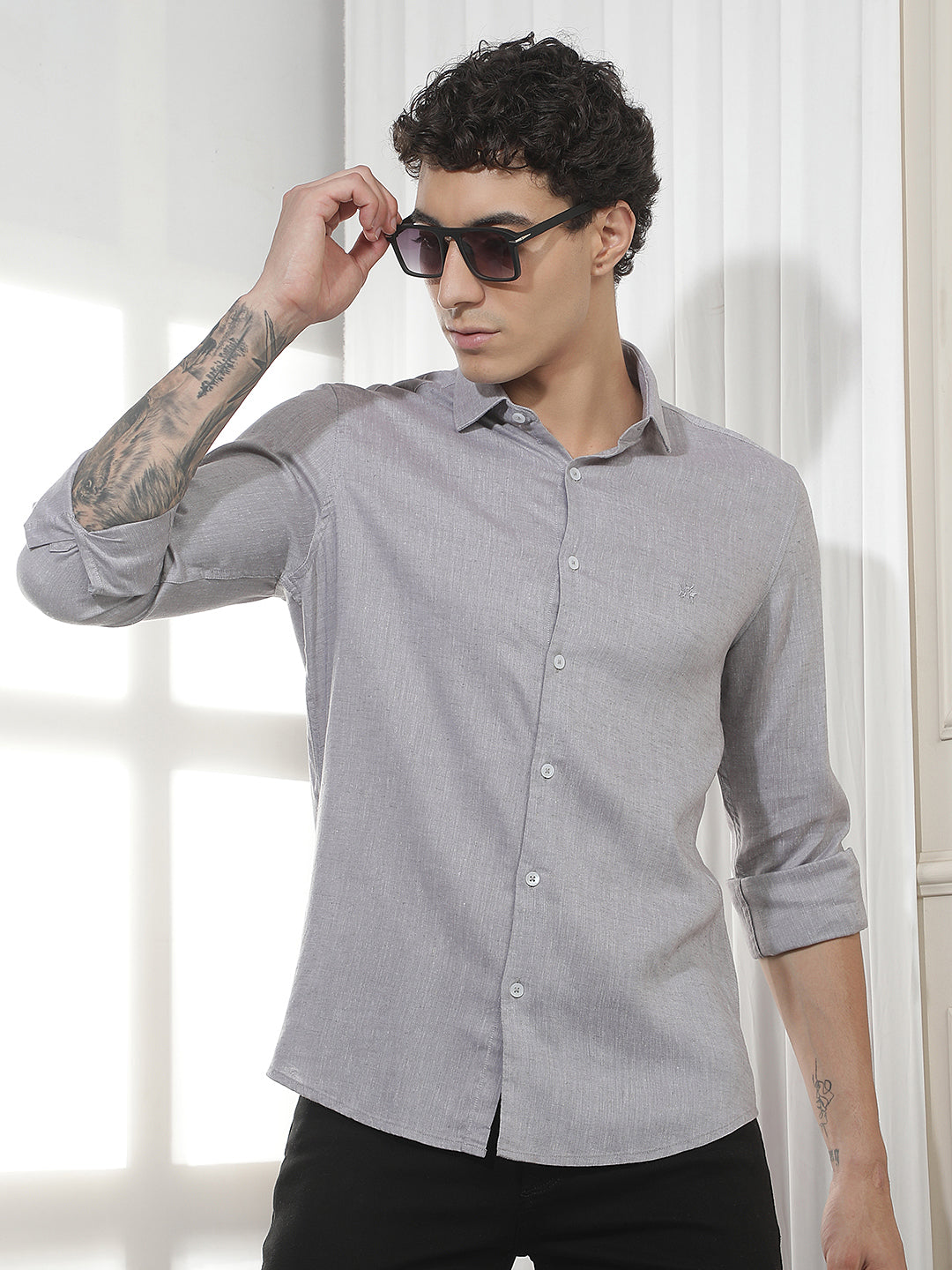 Grey Casual Linen Shirt