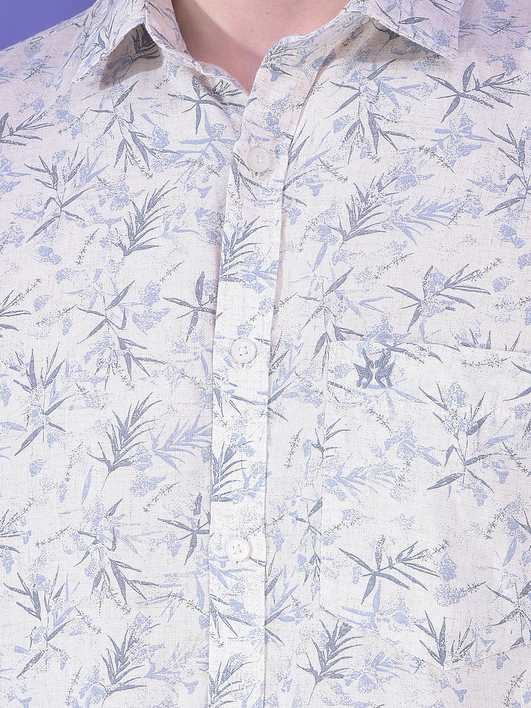 Blue Floral Print Linen Shirt