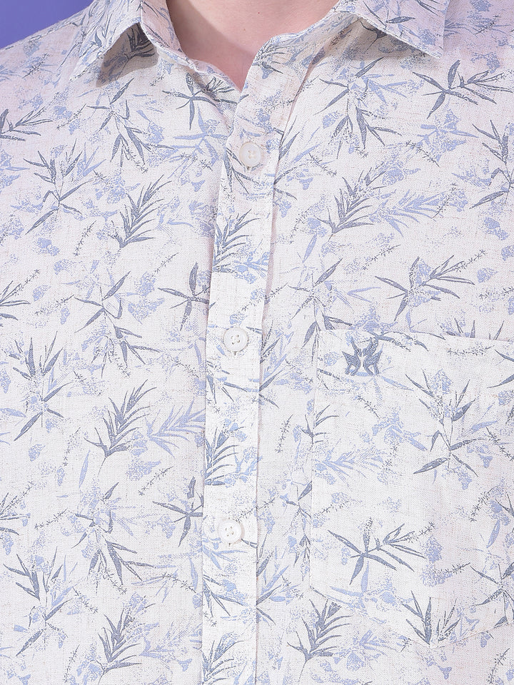 Blue Floral Print Linen Shirt