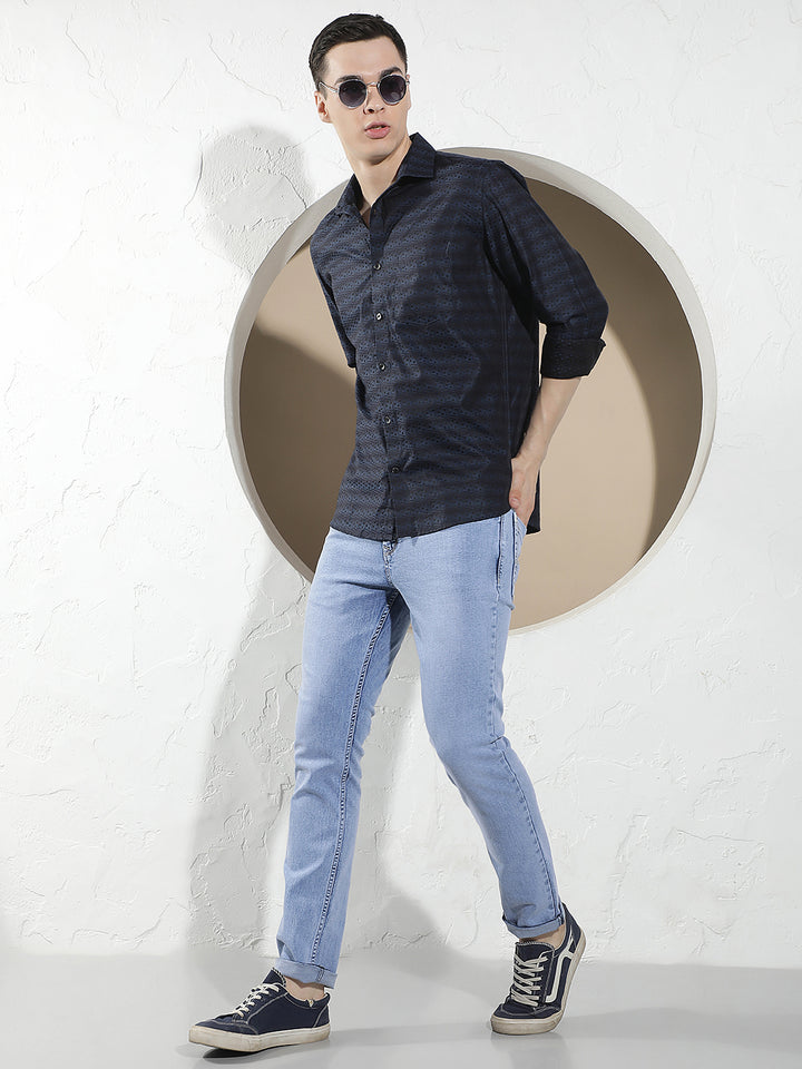 Blue Printed 100% Cotton Shirt