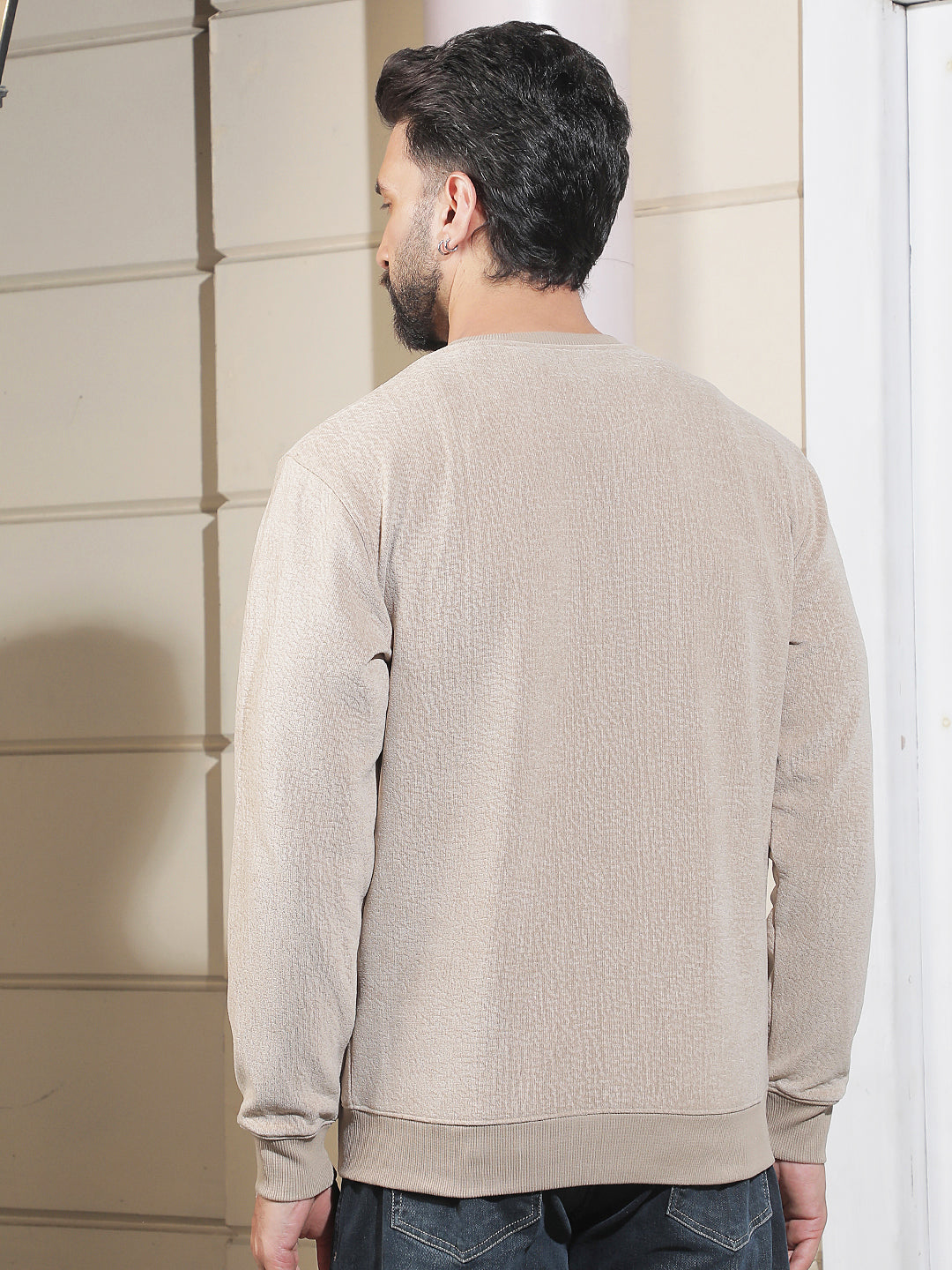Sleek Cream Beige Jacquard Sweatshirt