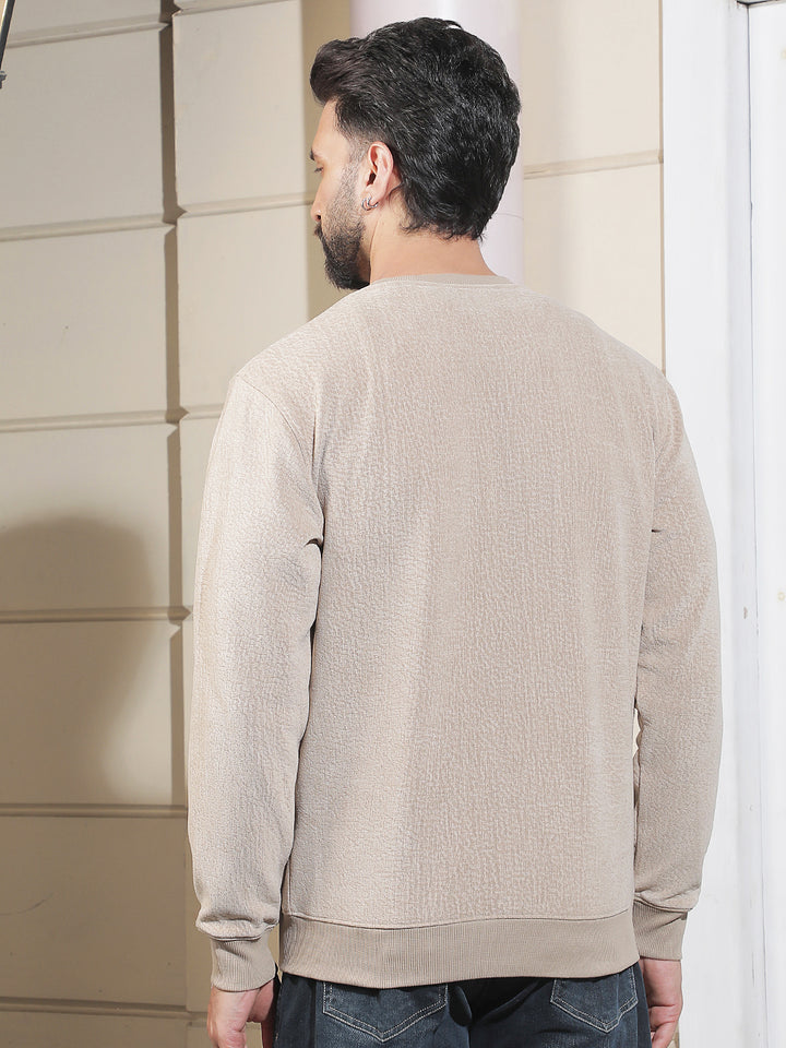 Sleek Cream Beige Jacquard Sweatshirt