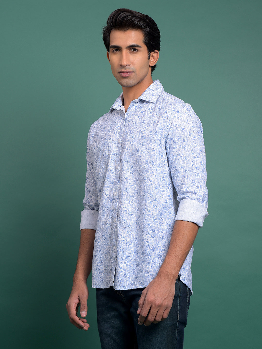 Blue Floral Print 100% Cotton Shirt