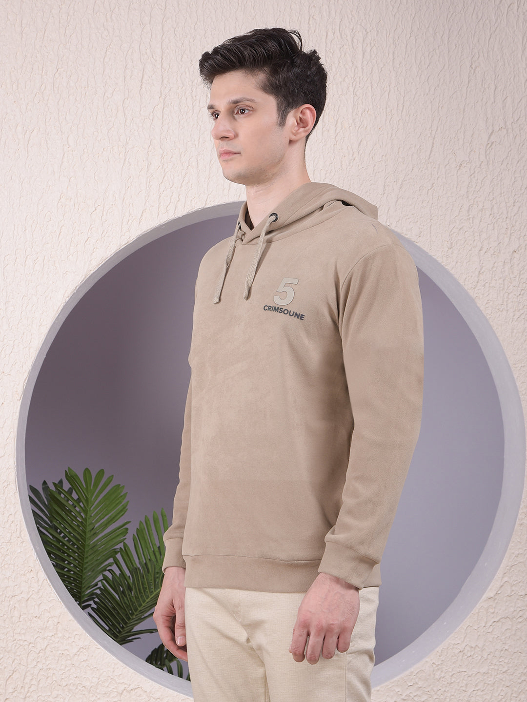 Beige Graphic Print Hooded Neck Sweatshirt