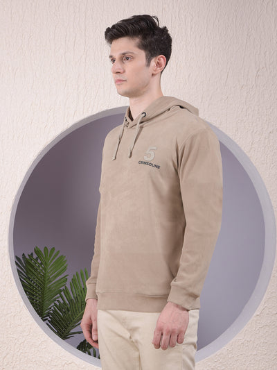 Beige Graphic Print Hooded Neck Sweatshirt
