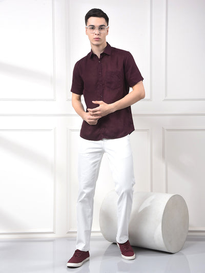 Deep Wine Textured Linen Smart Shirt