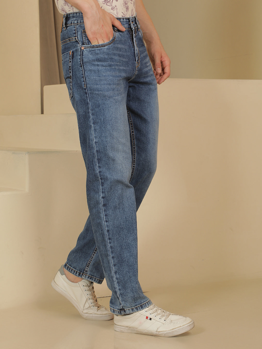 Structured Coastal Blue Straight Jeans