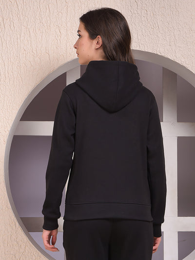 Black Graphic Print Hooded Neck Sweatshirt