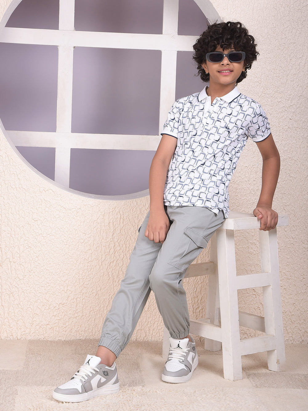 White Printed Polo Neck T-Shirt