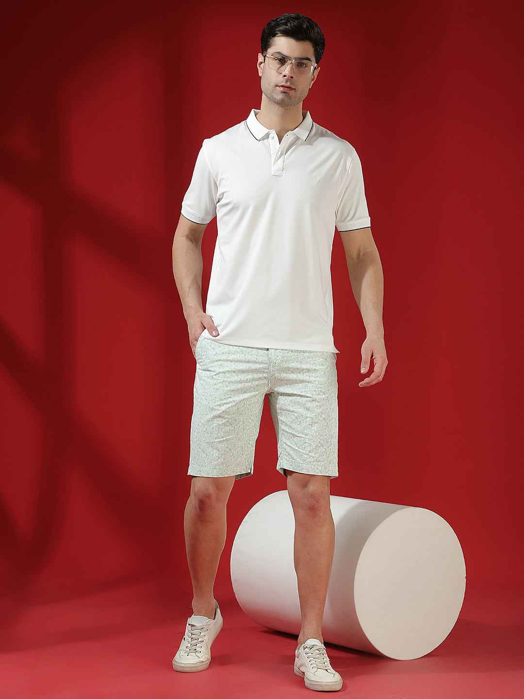 Olive Green 100% Cotton Camouflage Print Shorts