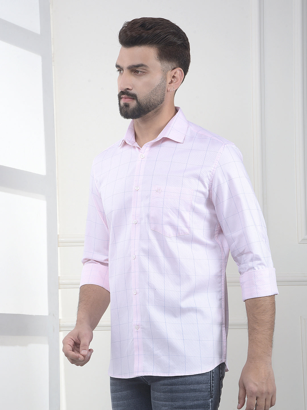 Pink Checked 100% Cotton Shirt