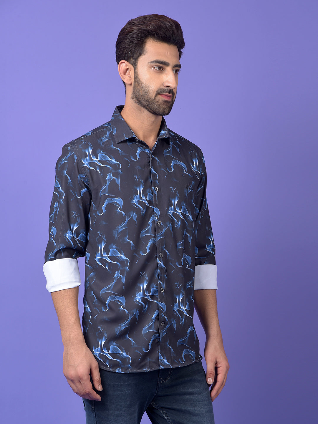 Navy Blue Abstract Print Shirt