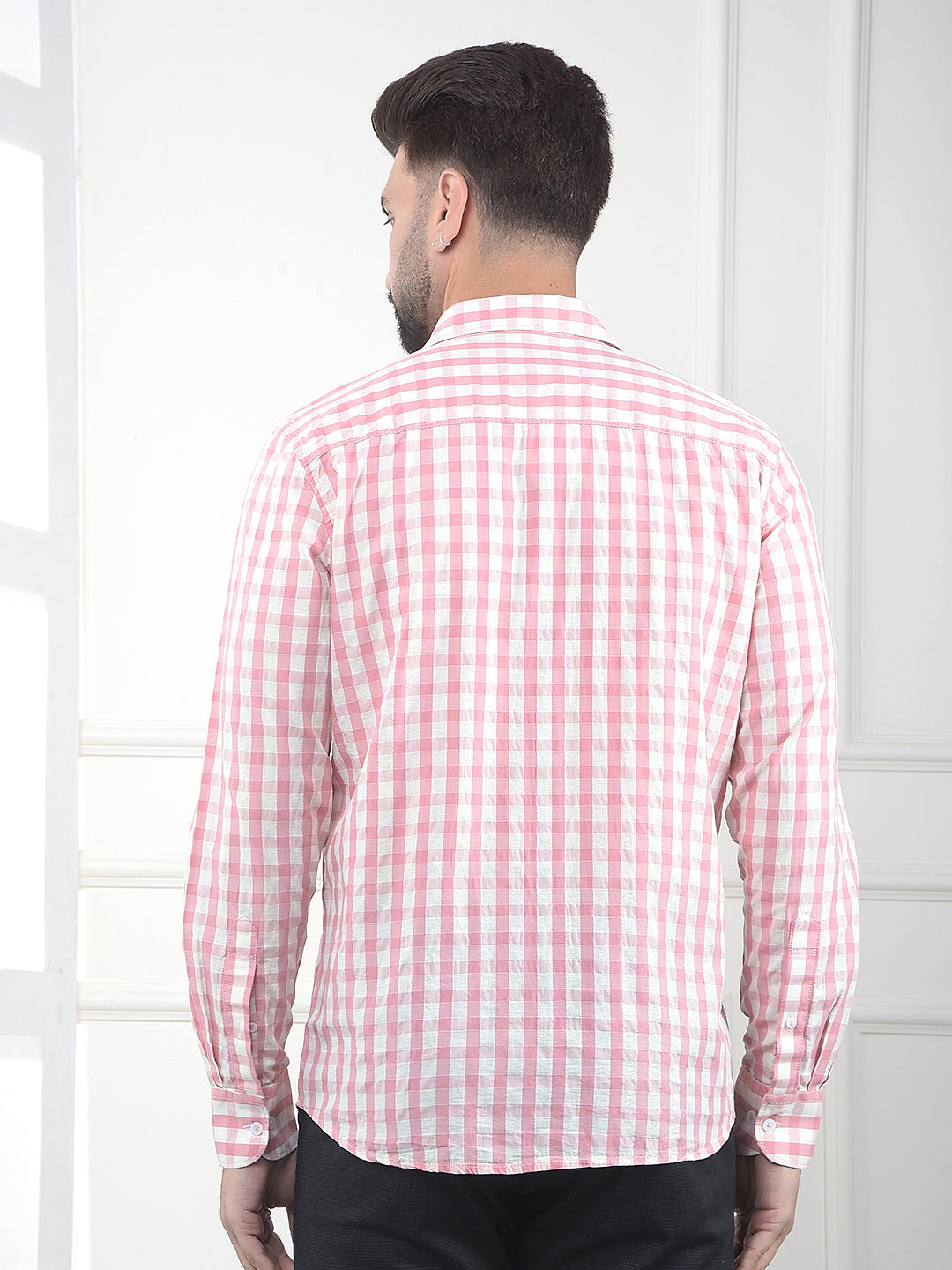 Flamingo Pink Checked 100% Cotton Shirt