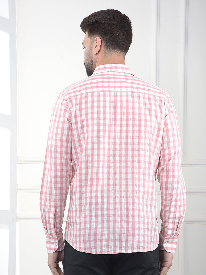 Flamingo Pink Checked 100% Cotton Shirt
