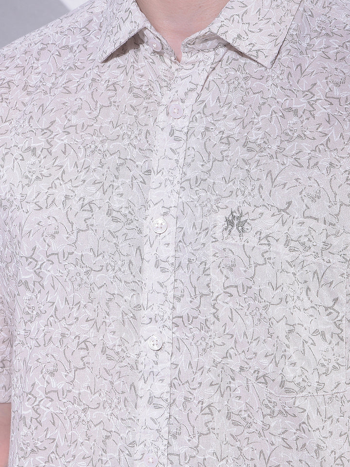 Beige Printed Linen Shirt