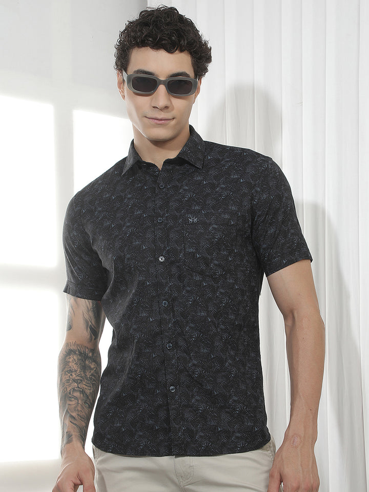 Classic Blue Printed Casual Shirt
