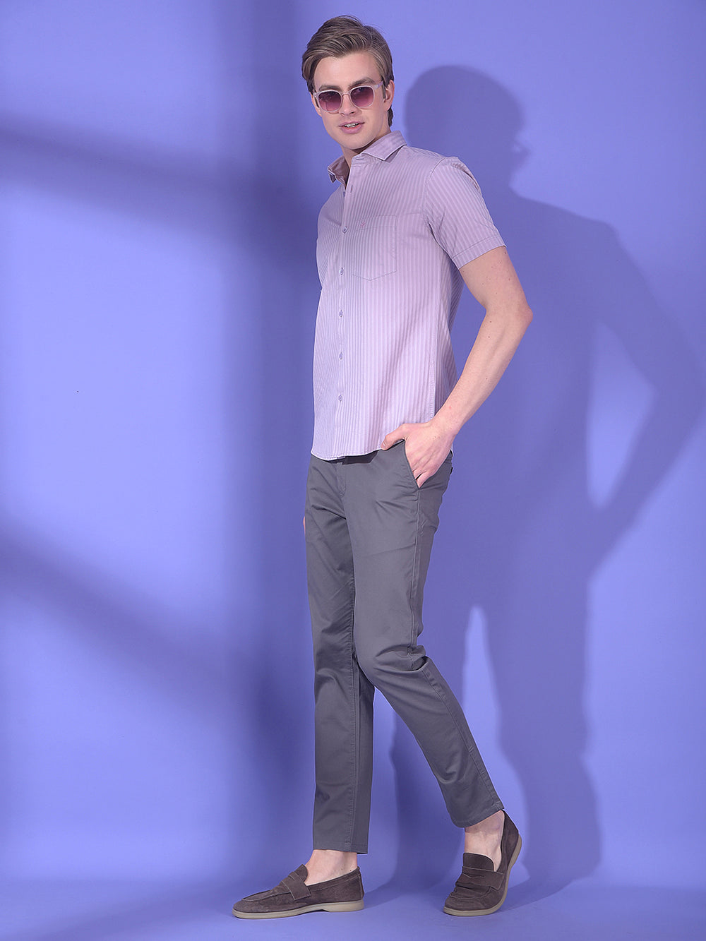 Purple Vertical Stripes 100% Cotton Shirt