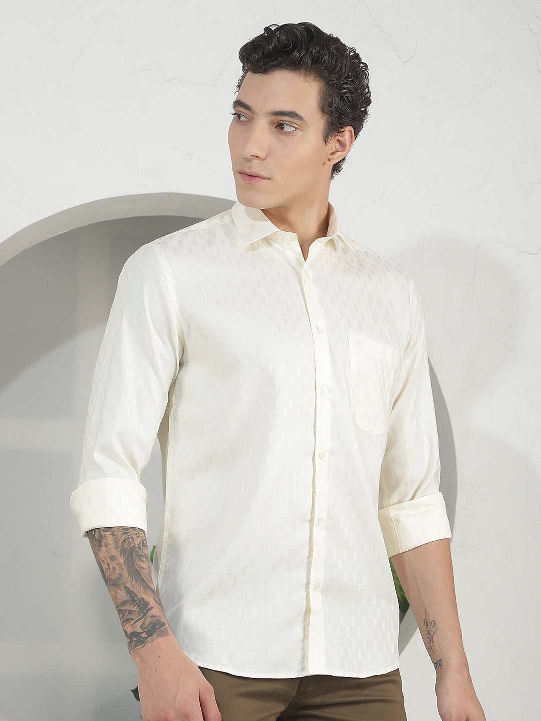 Modern Warm Yellow Jacquard Shirt