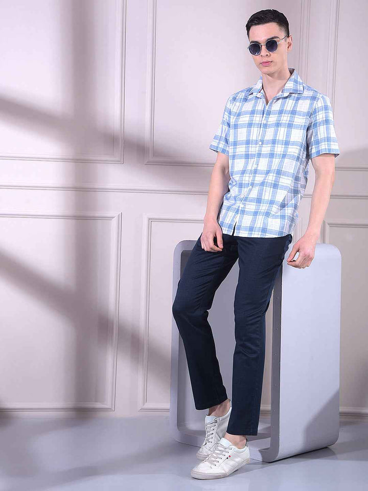 Blue 100% Cotton Checked Shirt