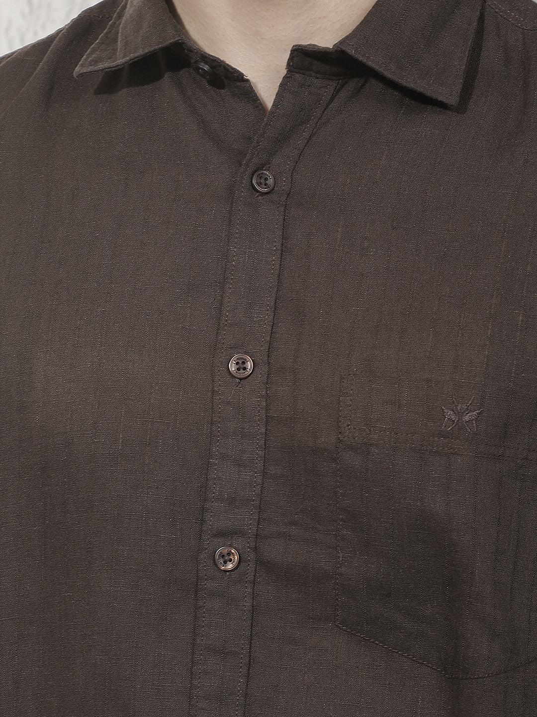 Brown Vertical Stripes Linen Shirt